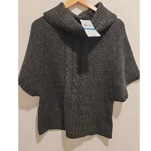 Kikit Wool Blend Sweater Size XL Petite Shortsleeve Cowlneck Pullover Cable Knit